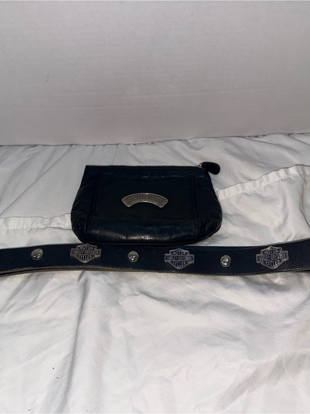 Harley-Davidson Black Leather Coin Pouch and Studded Belt